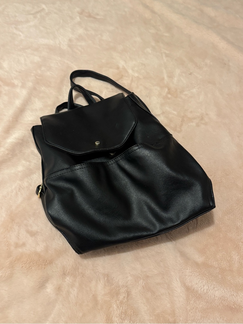 Black Women's Everyday Backpack Purse - Minimal Leather Tote